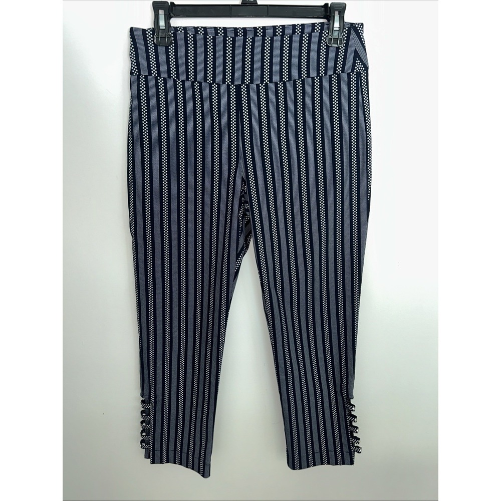 Attire New York Women's Capri Pants Navy Stripe White Size 6 Rayon Blend Pull-Up